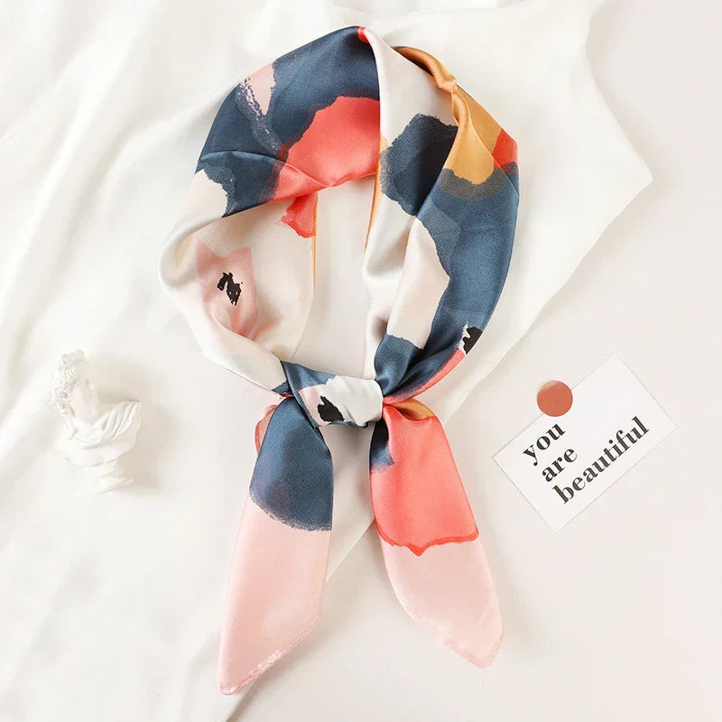 Silk Scarf Lightweight Plaid 27.6 Inch Square