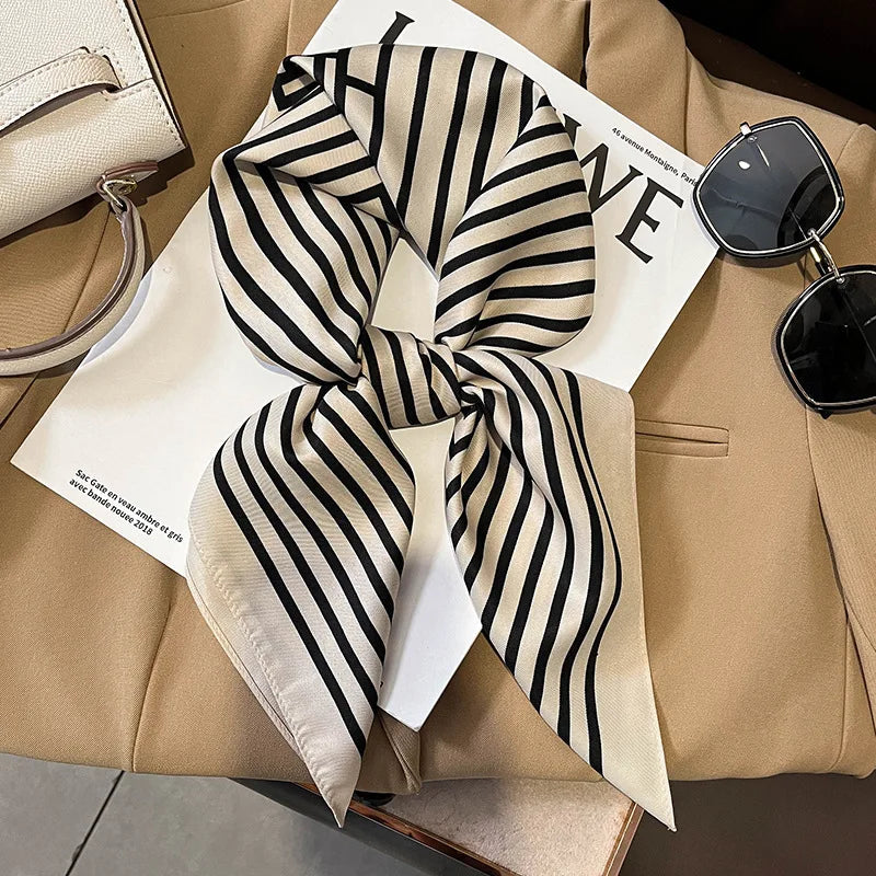 Silk Scarf Lightweight Plaid 27.6 Inch Square
