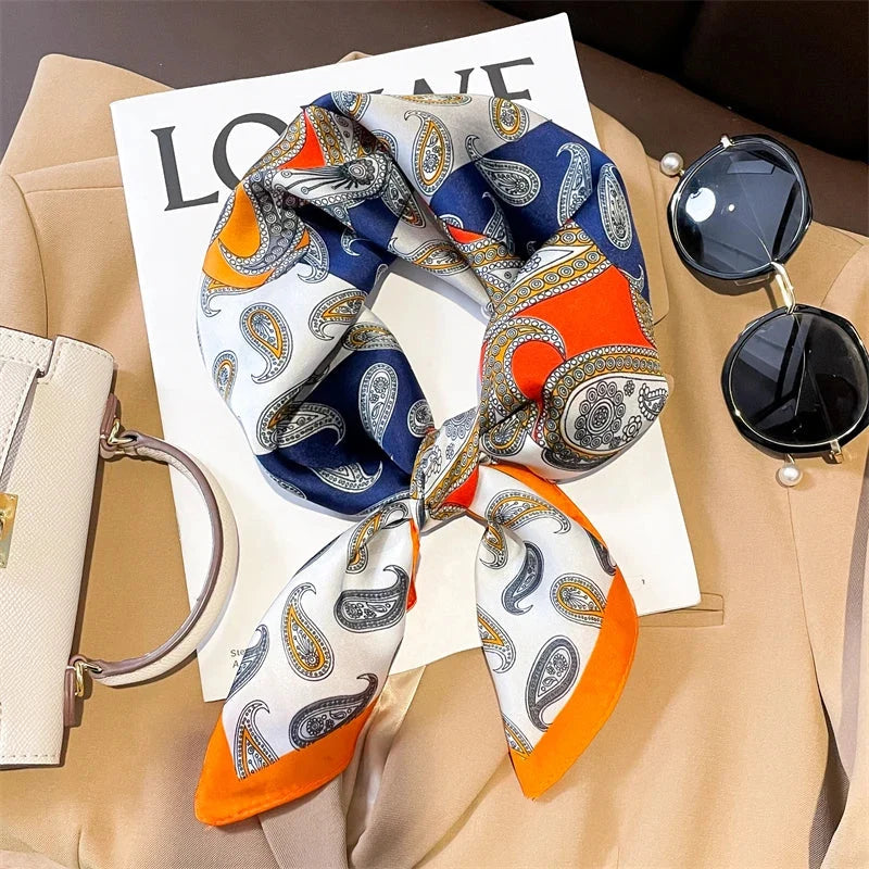 Silk Scarf Plaid Square 70cm Lightweight