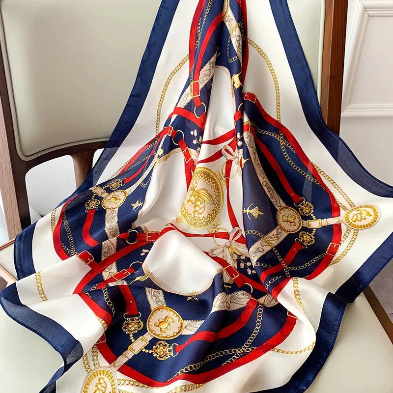 Silk Scarf Plaid Square 70cm Lightweight