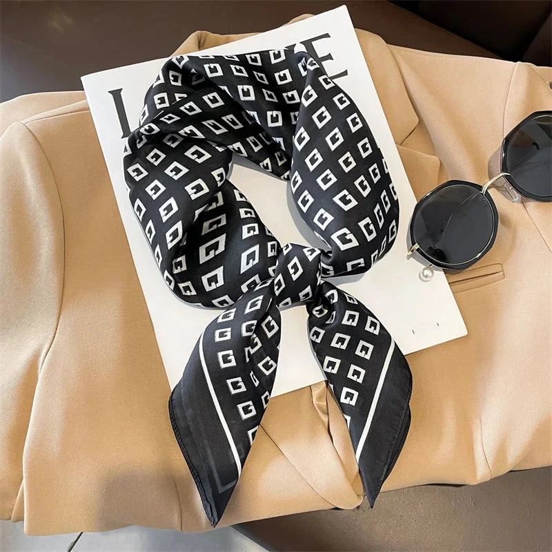 Silk Scarf Plaid Square 70cm Lightweight