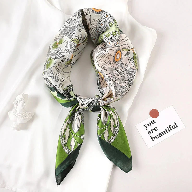 Silk Scarf Plaid Square 70cm Lightweight
