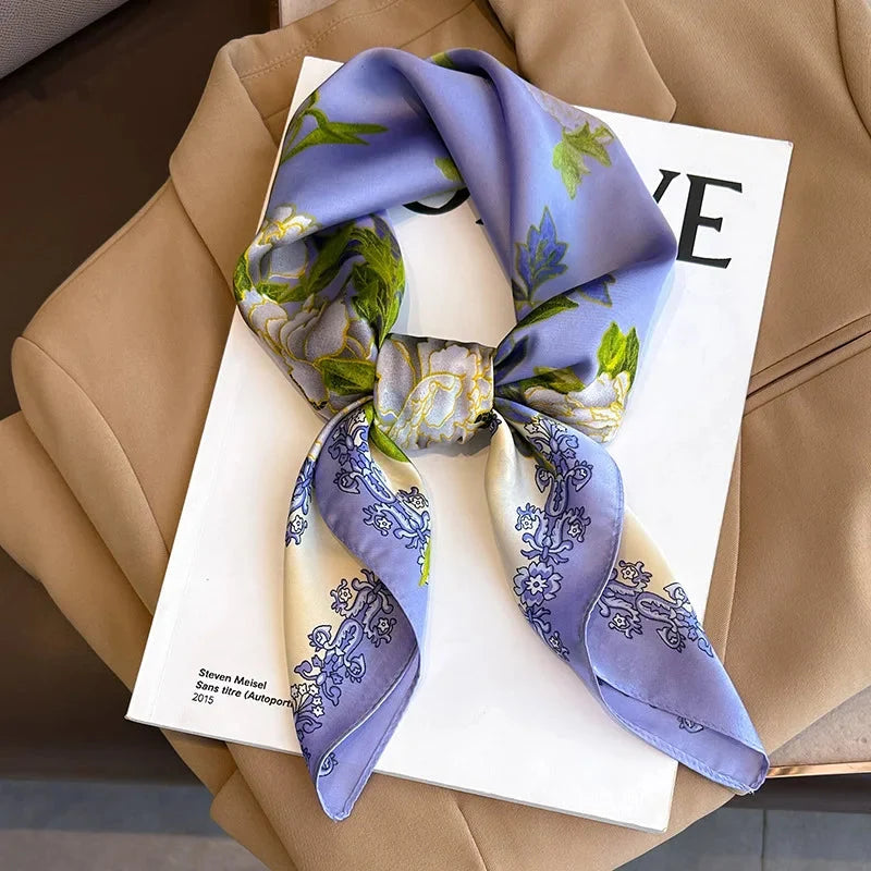 Silk Scarf Plaid Square 70cm Lightweight