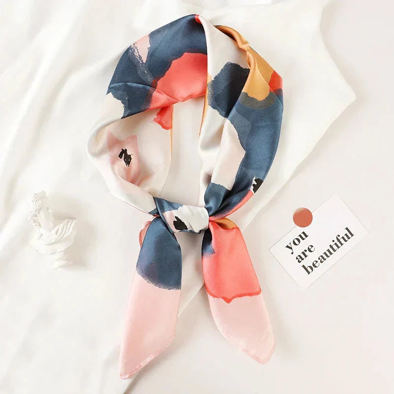 Silk Scarf Plaid Square 70cm Lightweight
