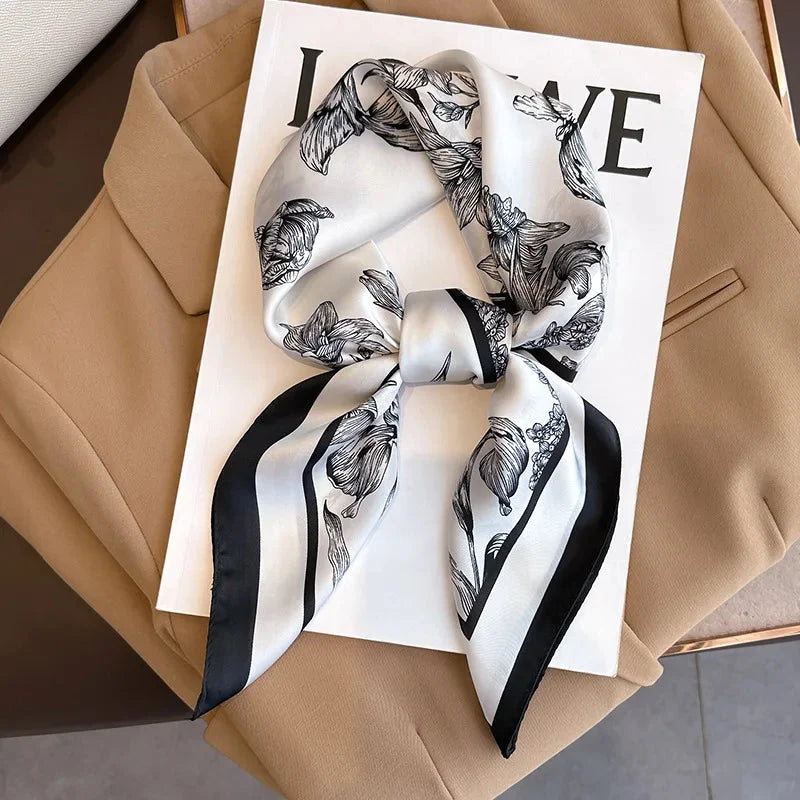 Silk Scarf Plaid Square 70cm Lightweight