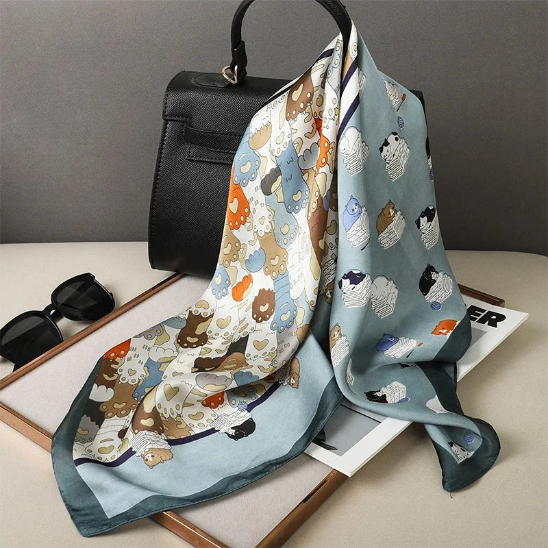Silk Scarf Plaid Square 70cm Lightweight