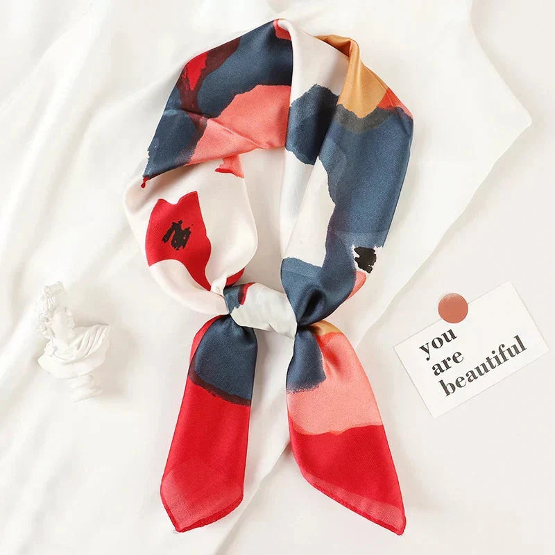 Silk Scarf Plaid Square 70cm Lightweight