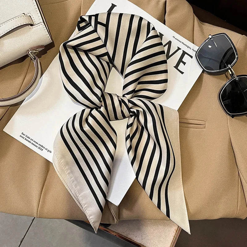 Silk Scarf Plaid Square 70cm Lightweight