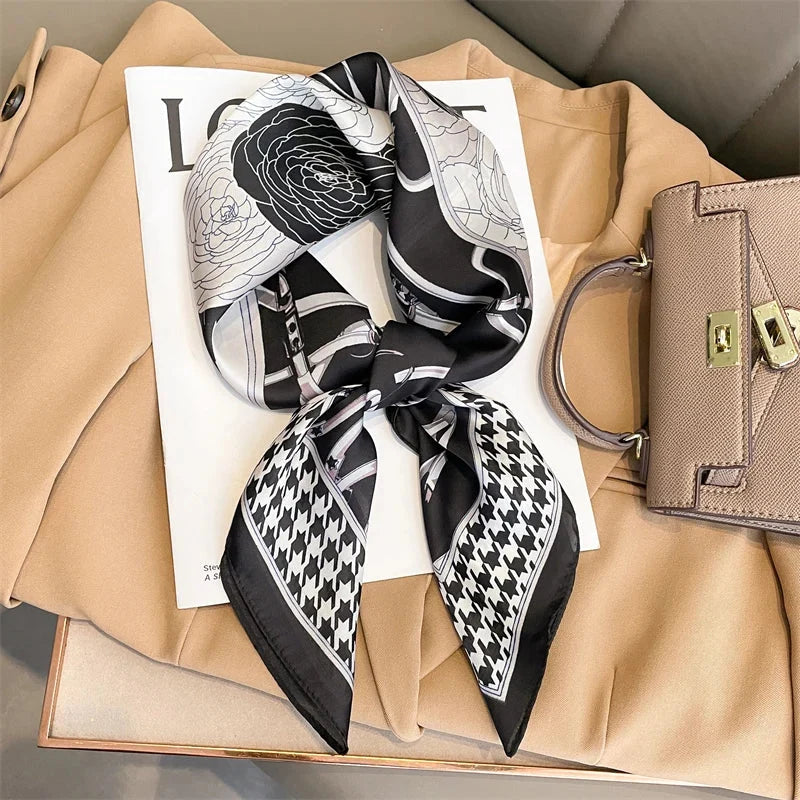 Silk Scarf Plaid Square 70cm Lightweight