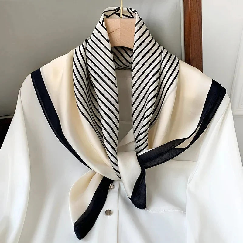 Silk Scarf Plaid Square 70cm Lightweight