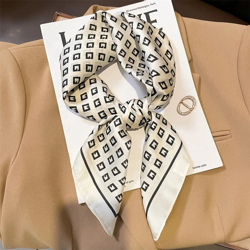 Silk Scarf Plaid Square 70cm Lightweight