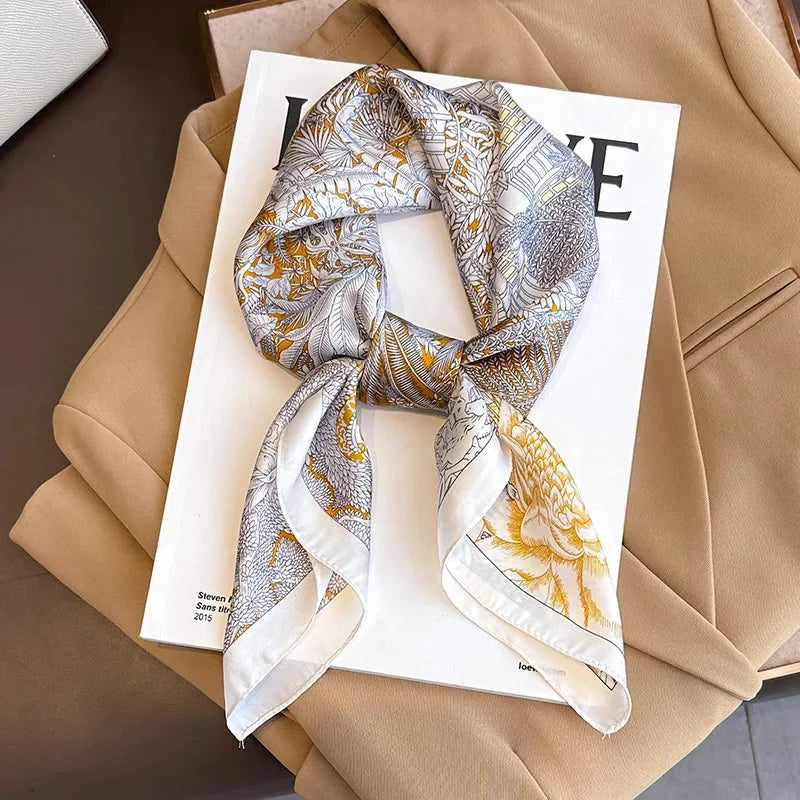 Silk Scarf Plaid Square 70cm Lightweight