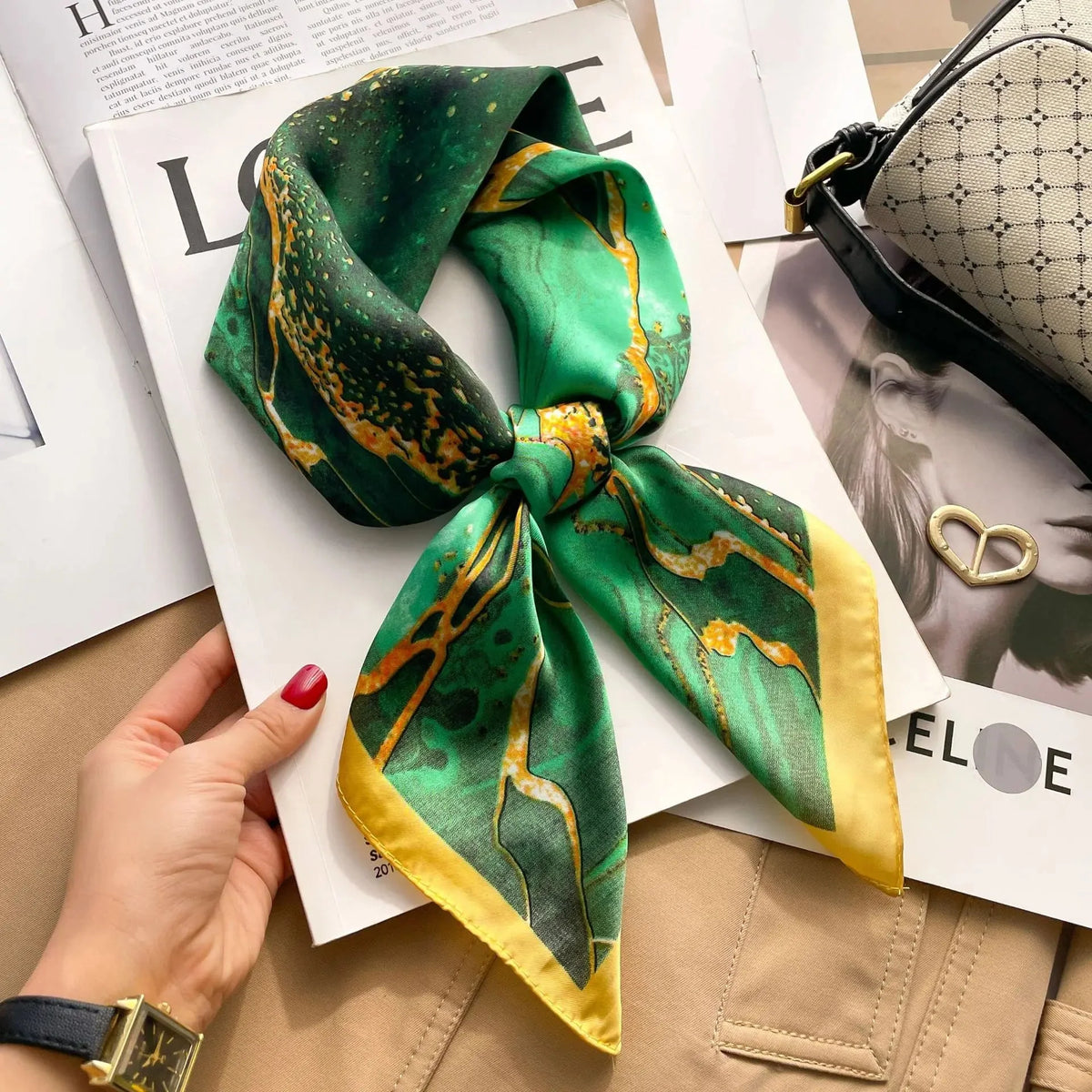 Silk Scarf Plaid Square 70cm Lightweight