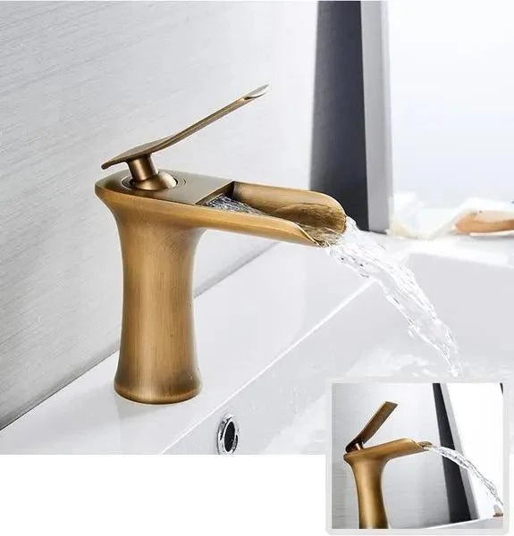 Single-Handle Basin Faucet Waterfall Spout Brass Body