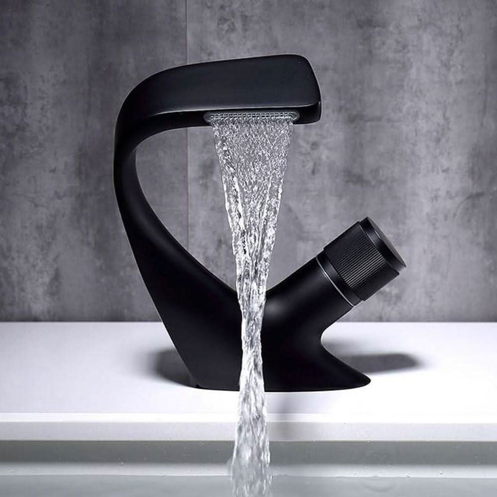 Single-Hole Basin Faucet Waterfall Spout Solid Brass
