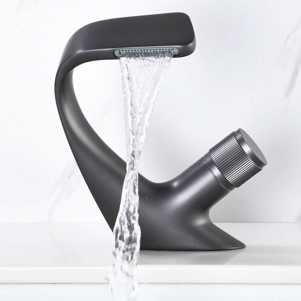 Single-Hole Basin Faucet Waterfall Spout Solid Brass