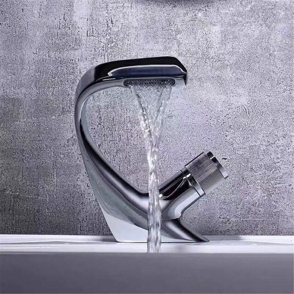 Single-Hole Basin Faucet Waterfall Spout Solid Brass