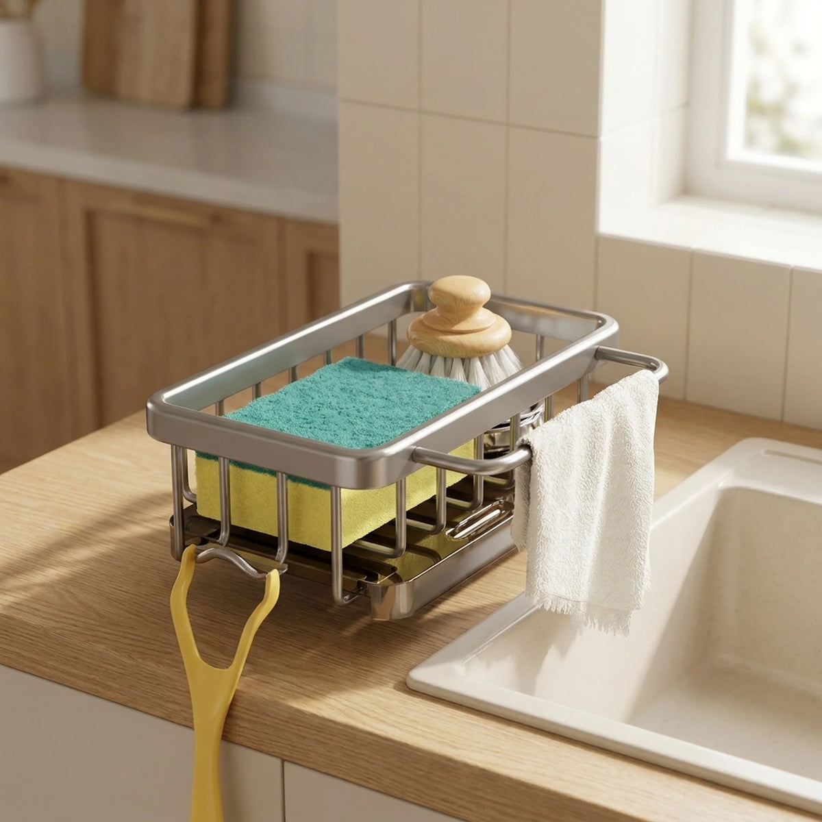 Sink Drainer Basket Drill-Free Perforated Aluminum With Hanging Hook