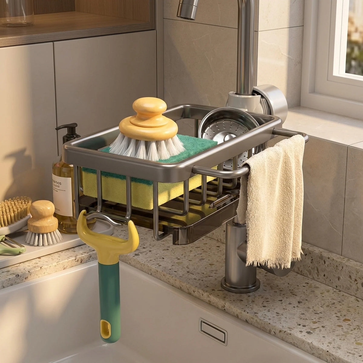 Sink Drainer Basket Drill-Free Perforated Aluminum With Hanging Hook