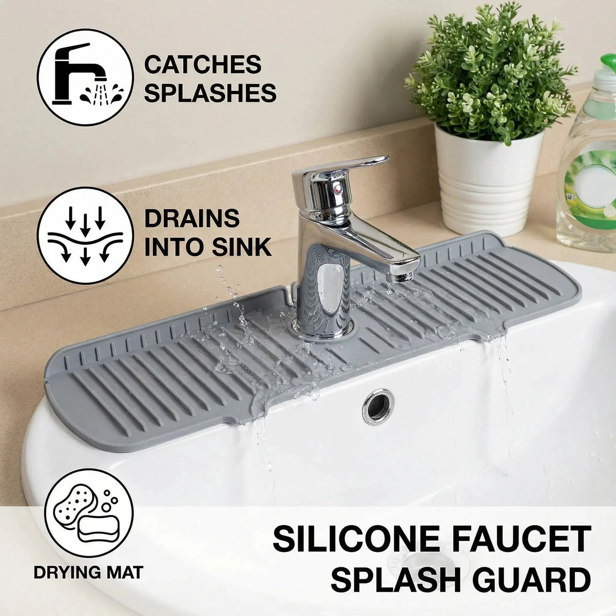 Sink Drip Mat Flexible Silicone Anti-Slip Dishwasher Safe