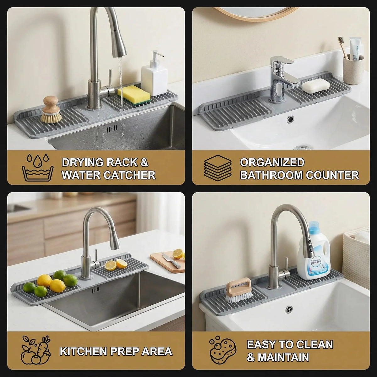 Sink Drip Mat Flexible Silicone Anti-Slip Dishwasher Safe