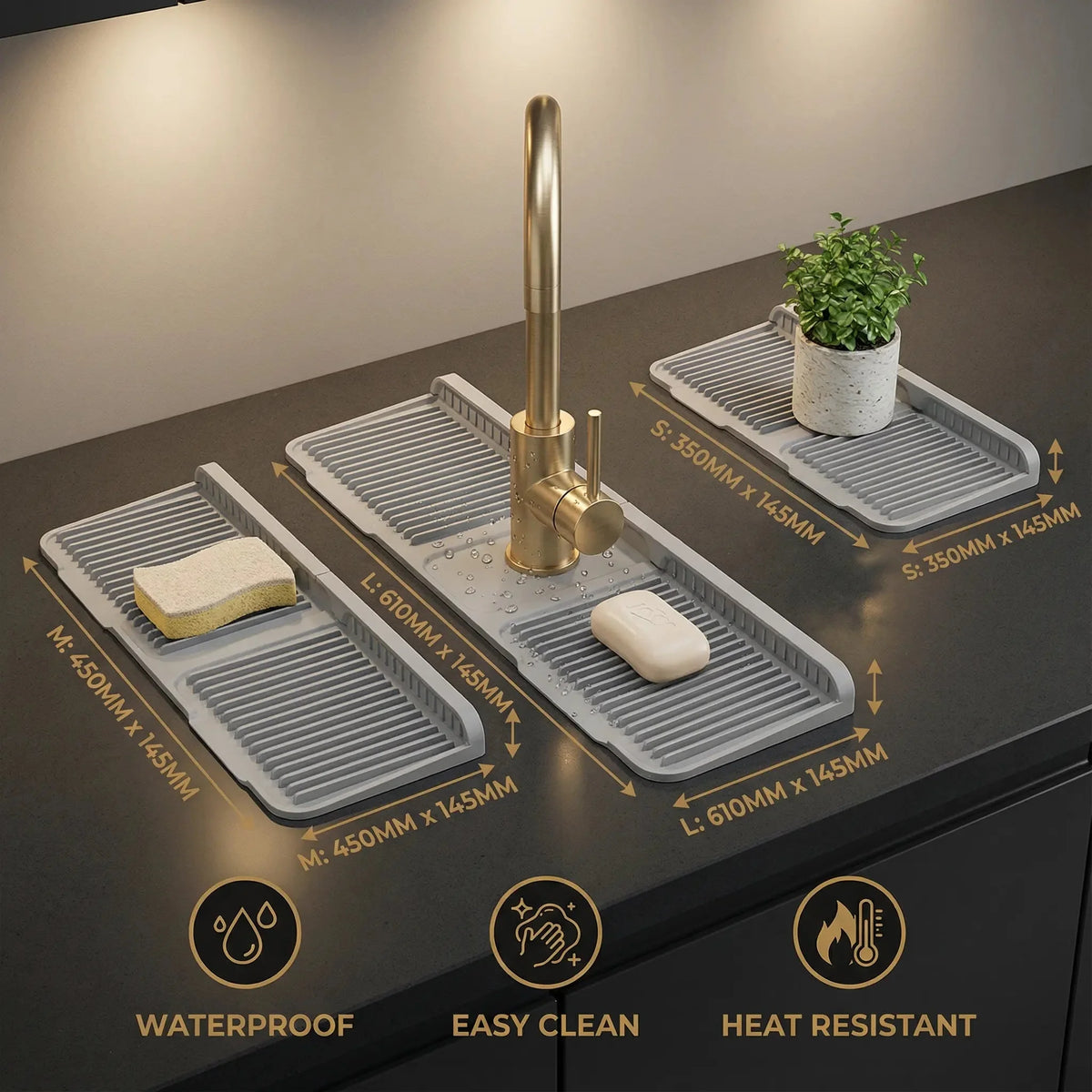 Sink Drip Mat Flexible Silicone Anti-Slip Dishwasher Safe