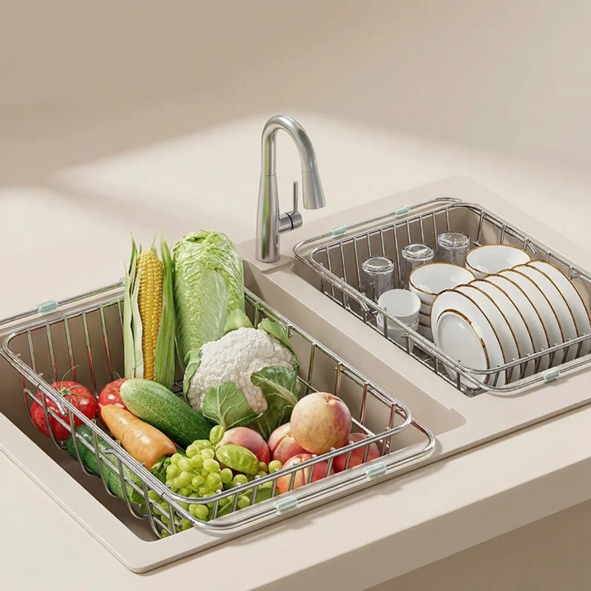 Sink Rack Adjustable Stainless Steel Space-Saving