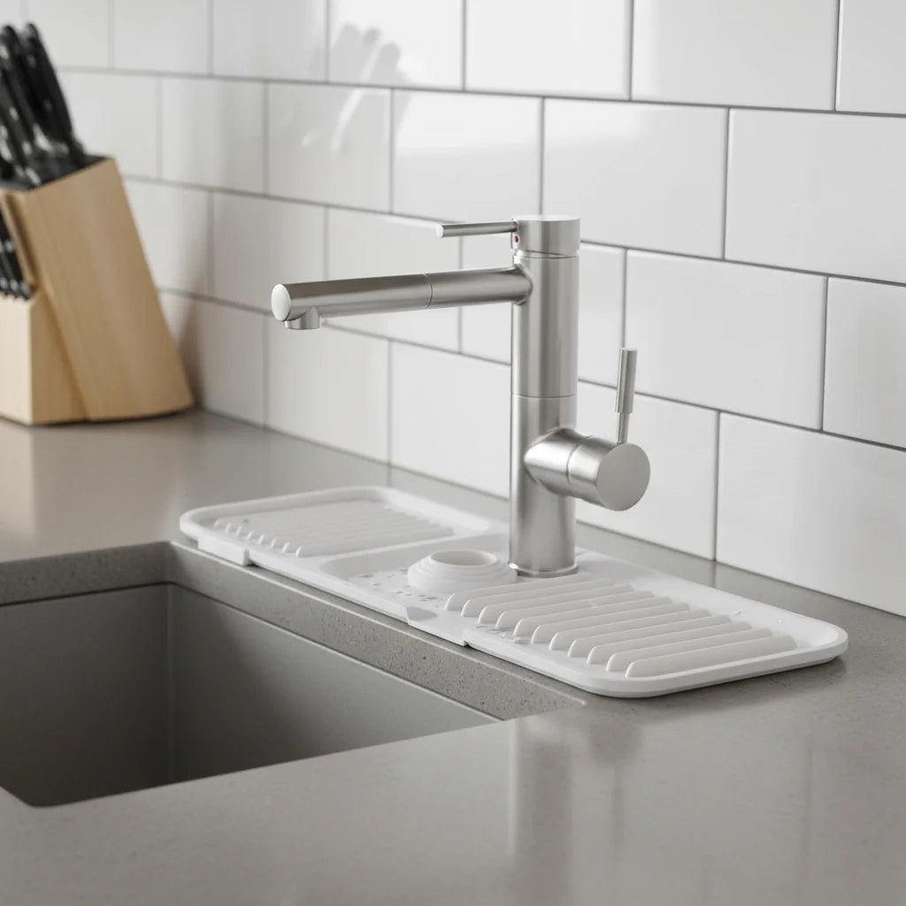 Sink Splash Mat Silicone Quick-Drain Groove