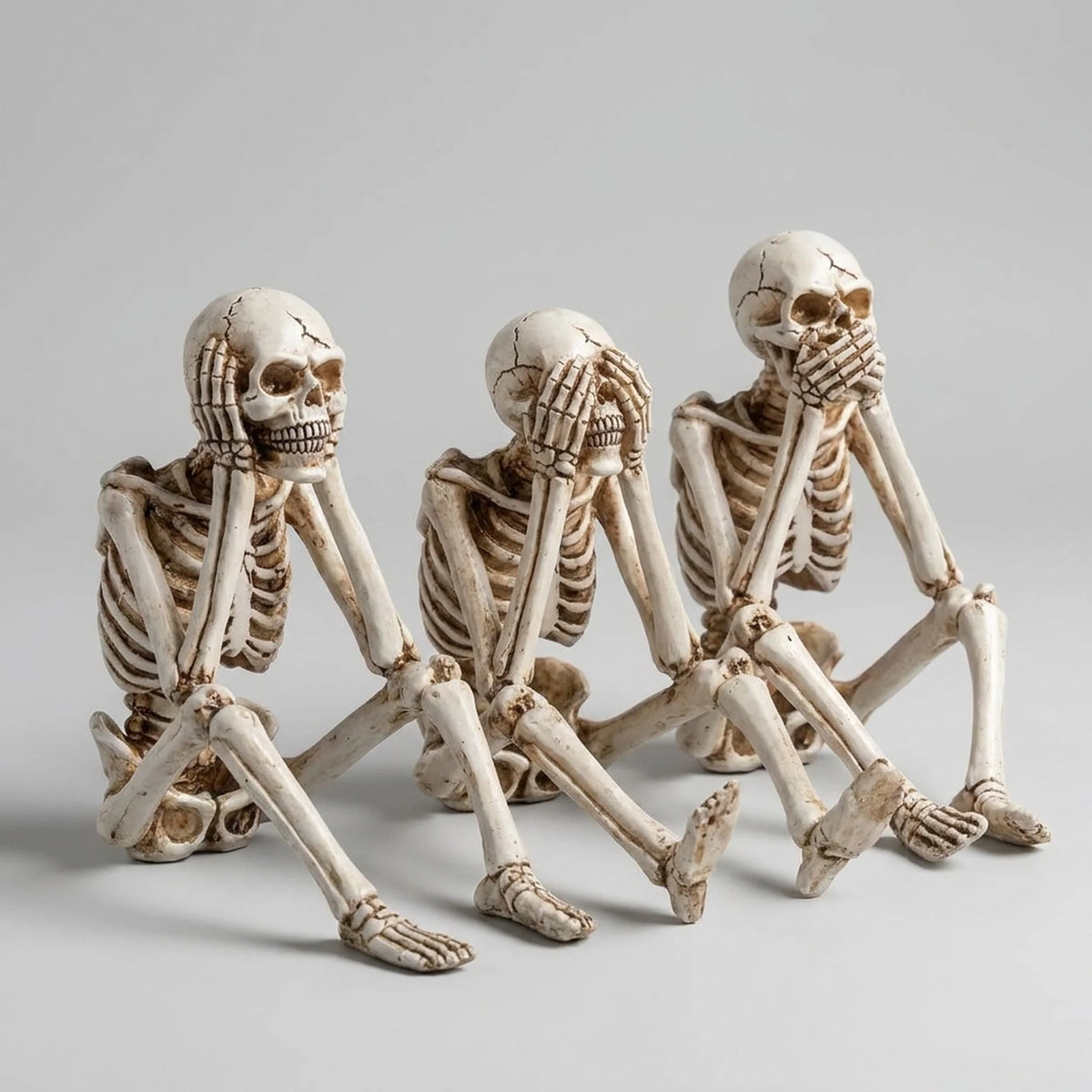 Skeleton Figurine Set 3-Piece Resin Seated Poses