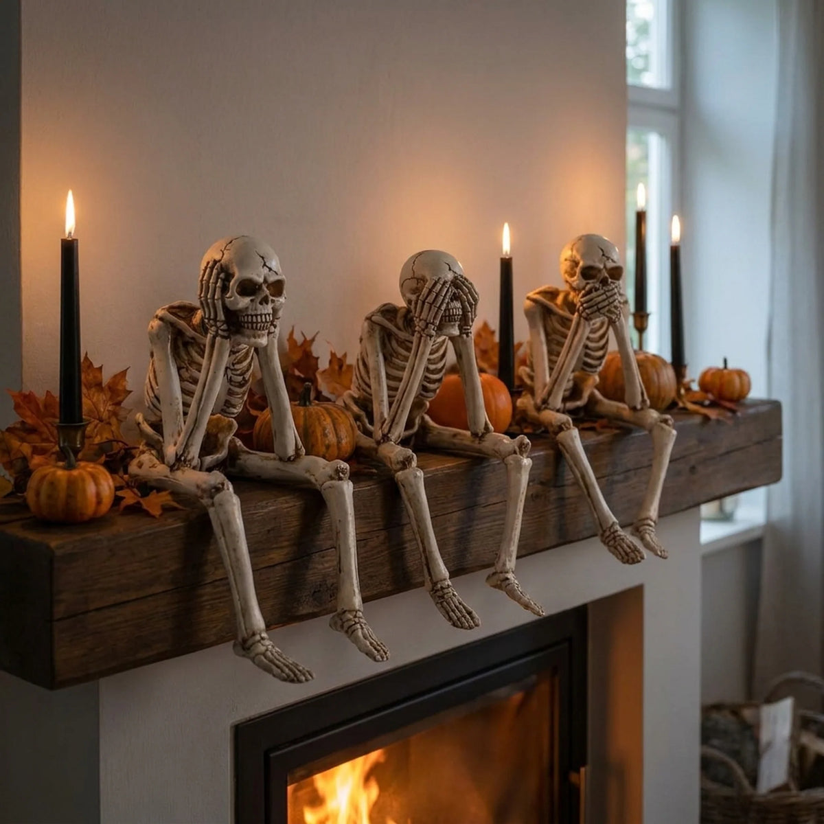 Skeleton Figurine Set 3-Piece Resin Seated Poses