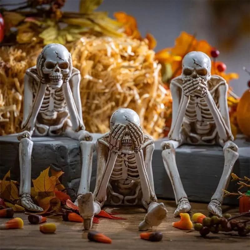 Skeleton Figurine Set 3-Piece Resin Seated Poses