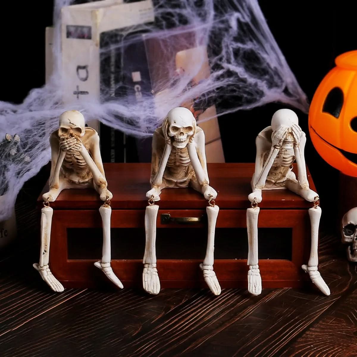 Skeleton Figurine Trio Playful Seasonal Mantel Accent