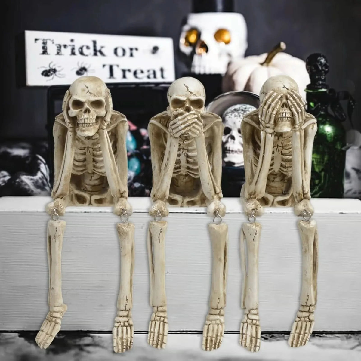 Skeleton Figurine Trio Playful Seasonal Mantel Accent