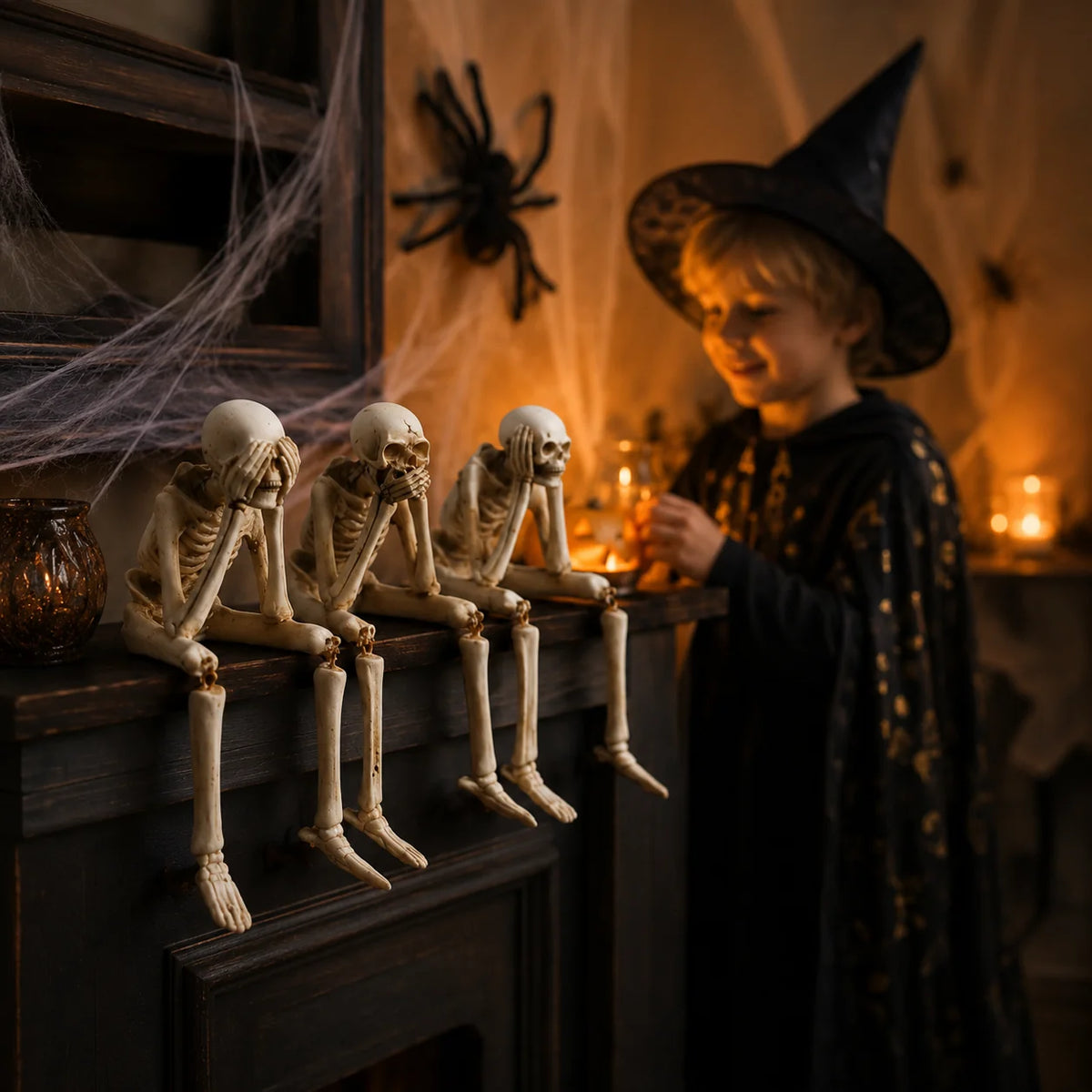 Skeleton Figurine Trio Playful Seasonal Mantel Accent