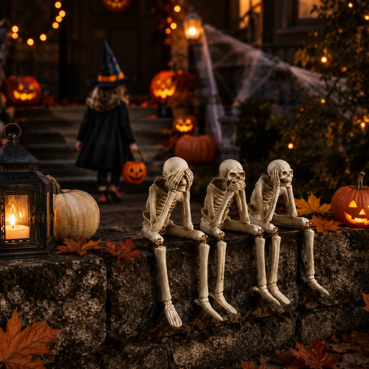 Skeleton Figurine Trio Playful Seasonal Mantel Accent
