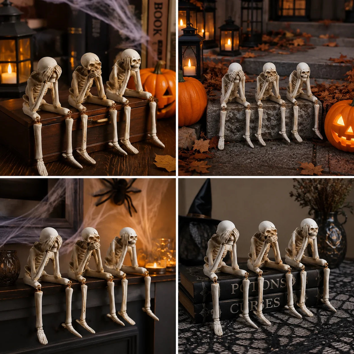 Skeleton Figurine Trio Playful Seasonal Mantel Accent