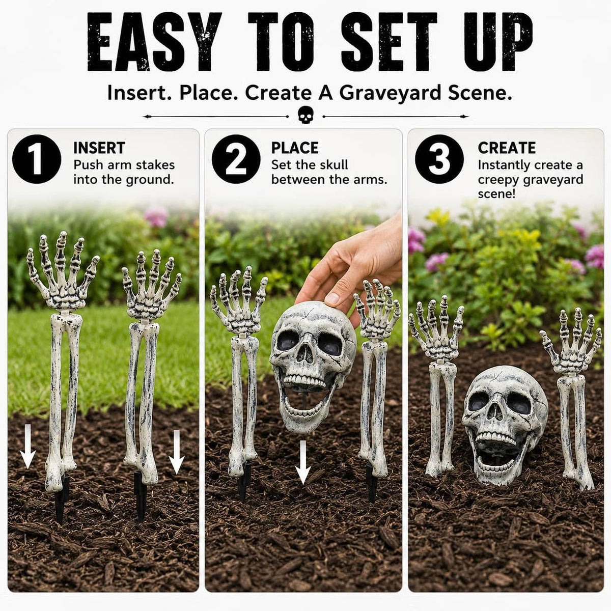 Skeleton Stakes Realistic Weathered Bone Tool-Free Set of 3