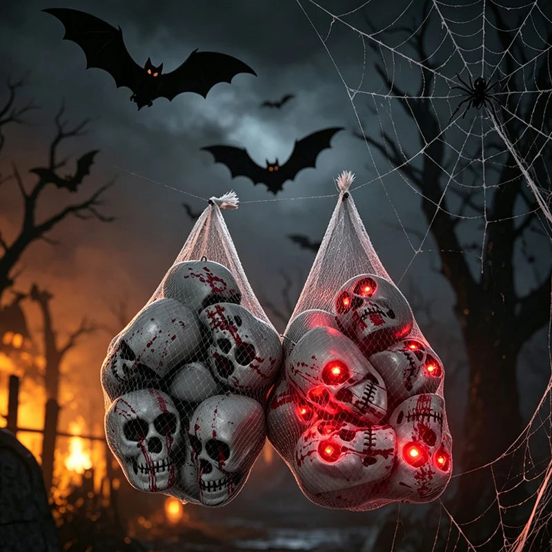 Skull Decoration Red LED Mesh Bag Lightweight & Reusable