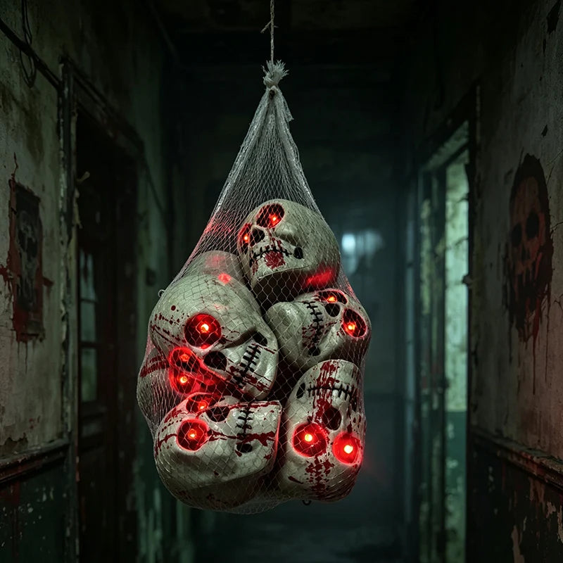Skull Decoration Red LED Mesh Bag Lightweight & Reusable