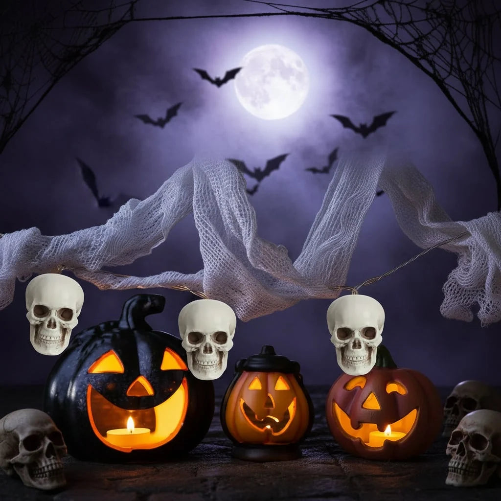 Skull Decorations Realistic Molded Plastic Set of 10