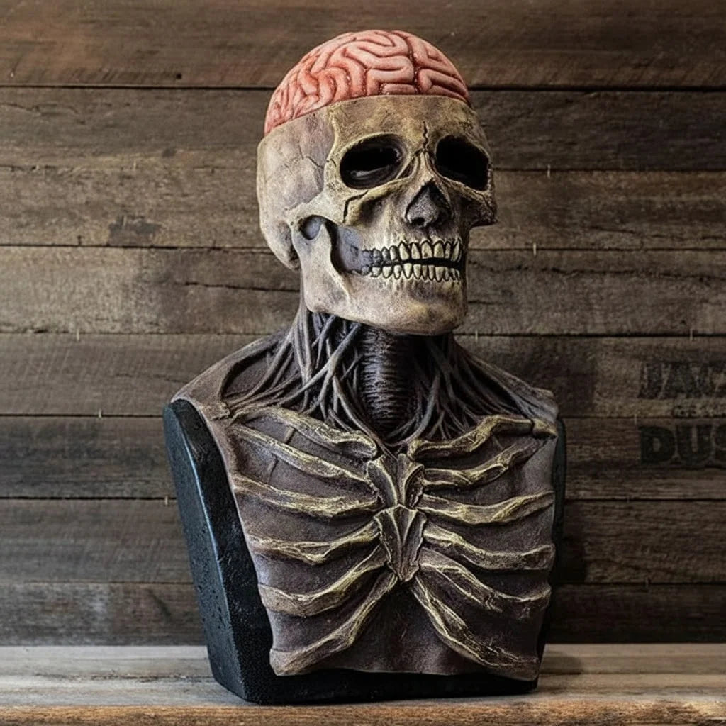 Skull Mask Full-Head Latex Exposed Brain Rib Cage Bib