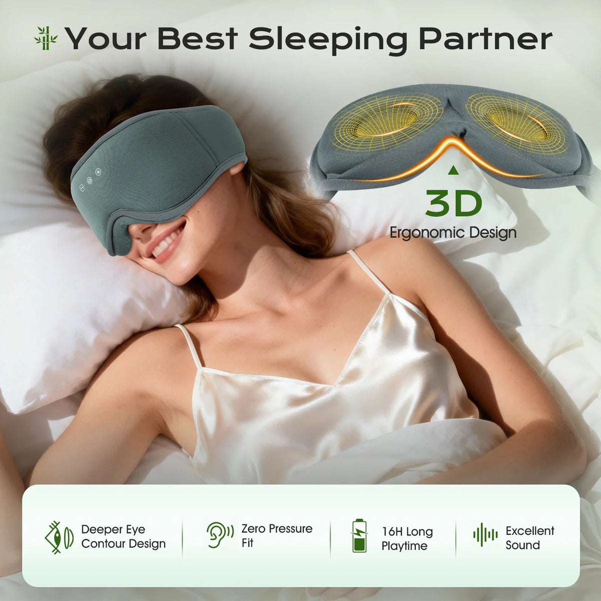 Sleep Eye Mask 3D Blackout Bluetooth Bamboo Blend