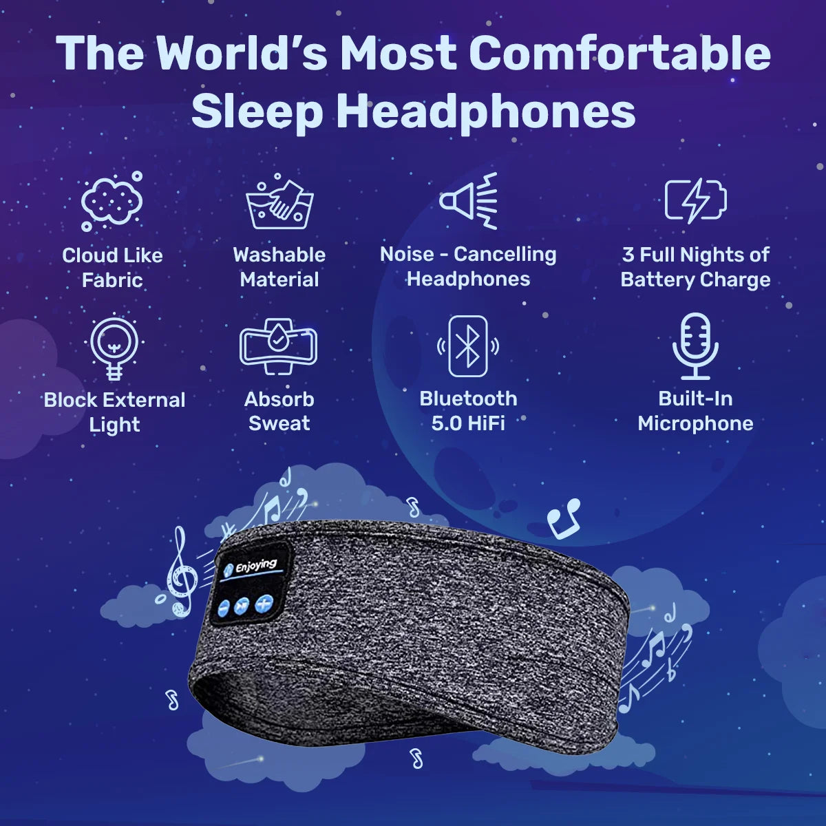 Sleep Headphones Ultra-Soft Breathable Headband & Integrated Speakers