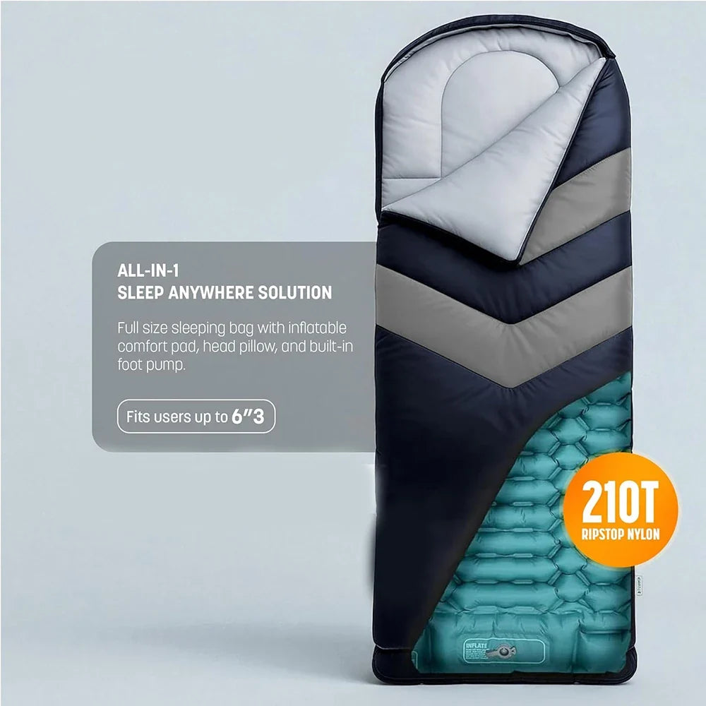 Sleeping Bag 3-Season Inflatable Pad & Pillow