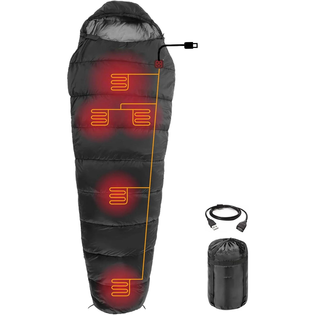 Sleeping Bag Heated Five-Zone USB-Powered Waterproof