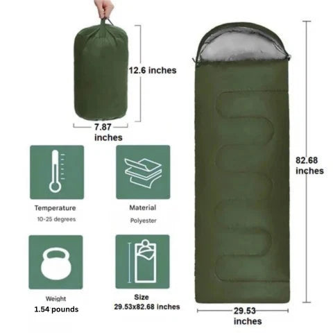 Sleeping Bag Lightweight Compact Polyester & Cotton Fill