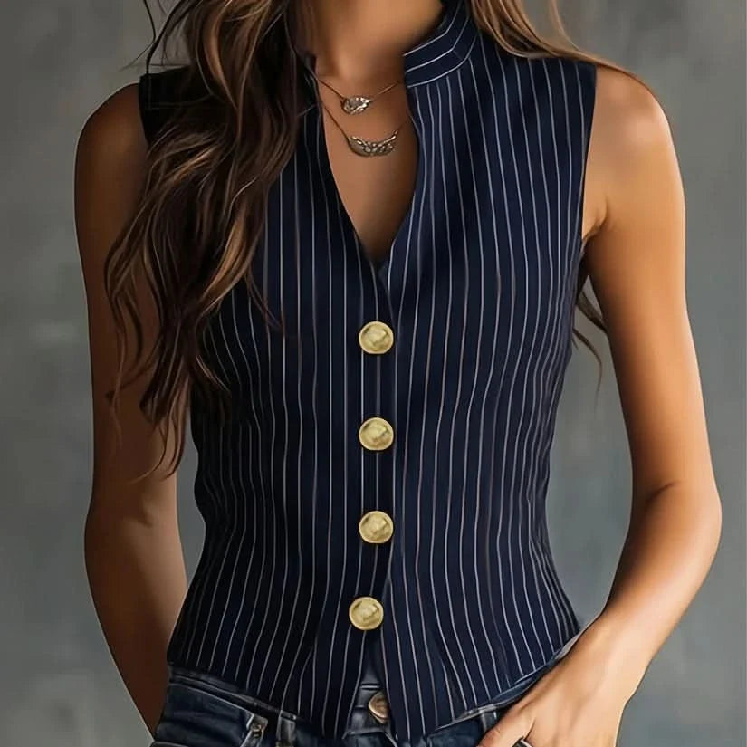 Sleeveless Blouse Striped Lightweight Breathable