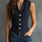 Sleeveless Blouse Striped Lightweight Breathable