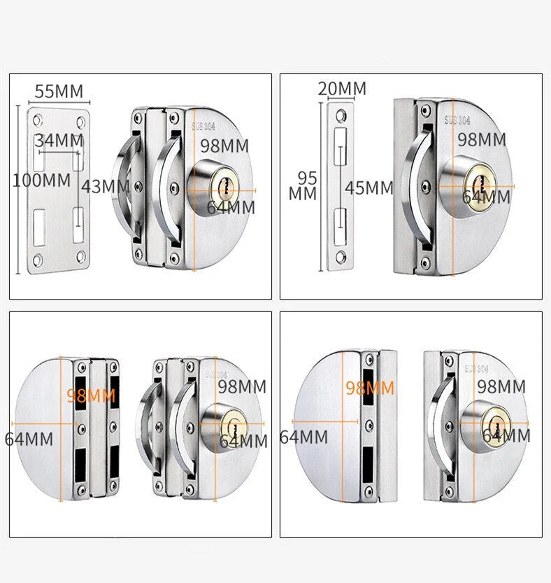 Sliding Glass Door Lock Stainless Steel Easy Install