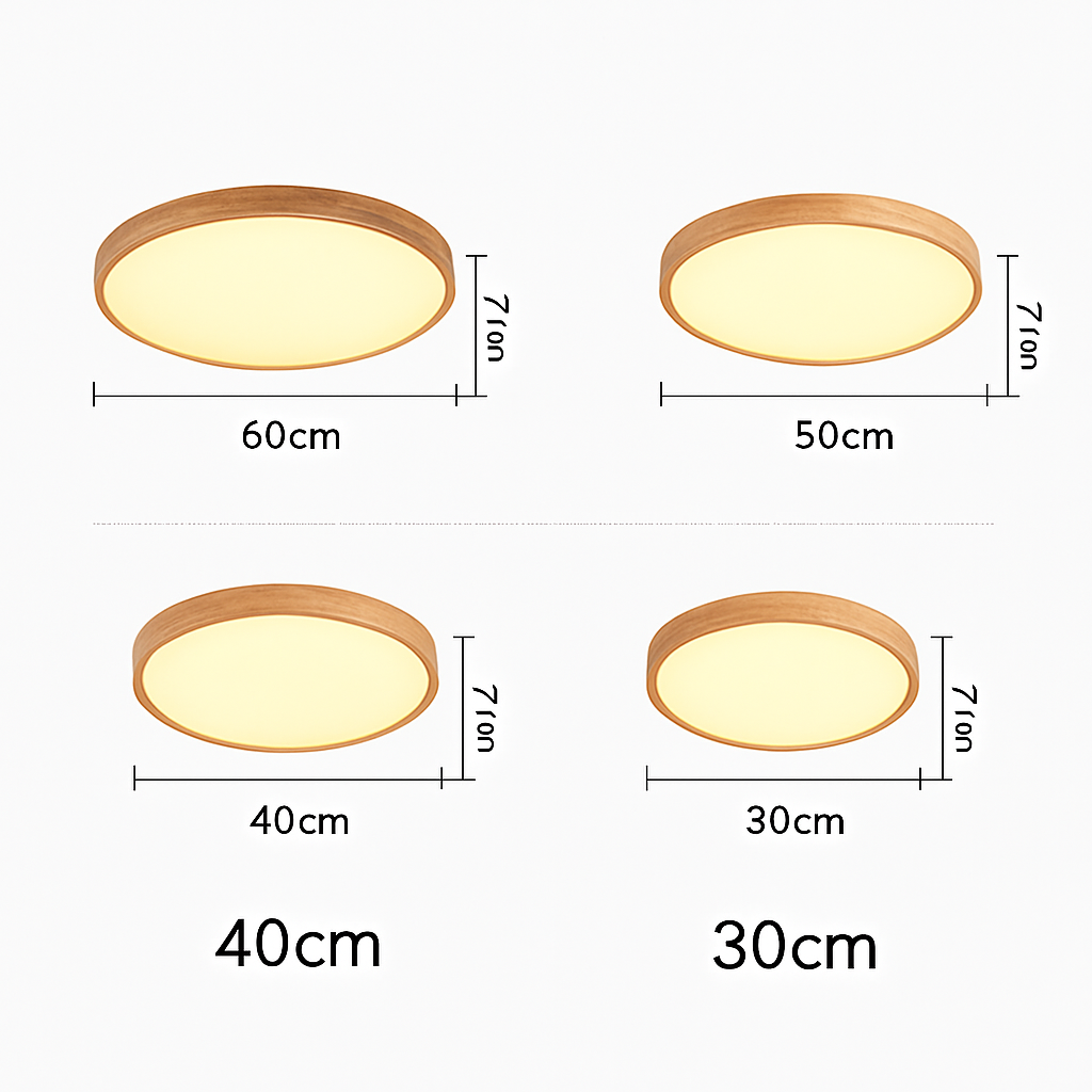 Slim Natural Wood LED Ceiling Light (Dimmable)
